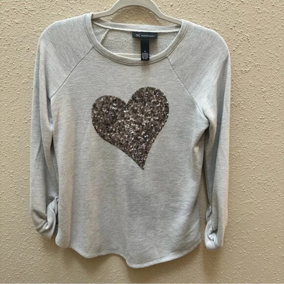 INC sequin heart gray lightweight sweatshirt small - Picture 1 of 7